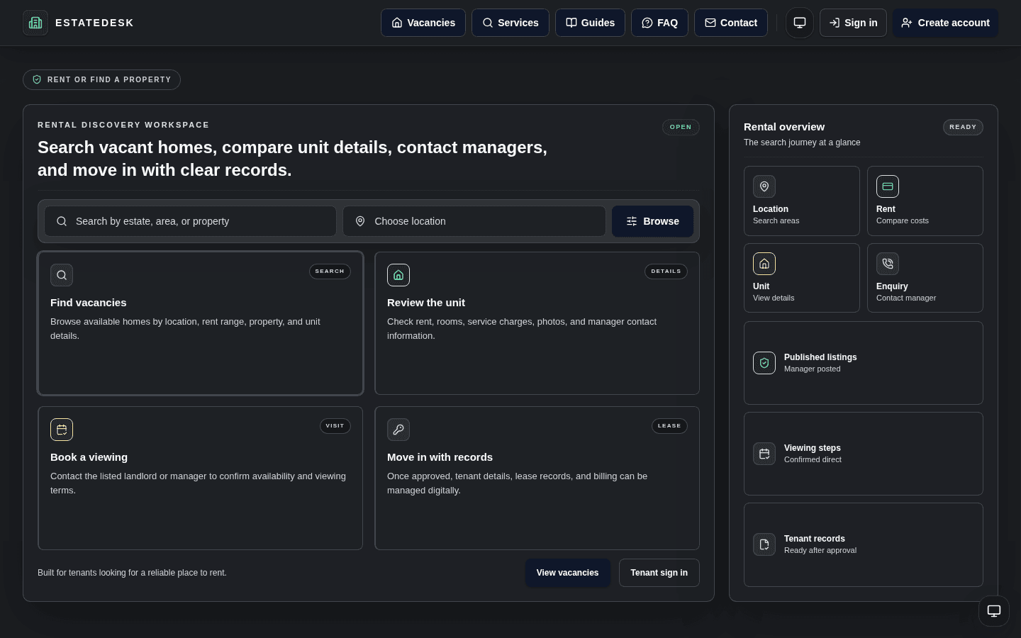 EstateDesk property management dashboard in production